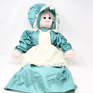 Granny Doll Handmade Vintage 24” Tall  Green Dress‎ & Bonnet White Apron Good